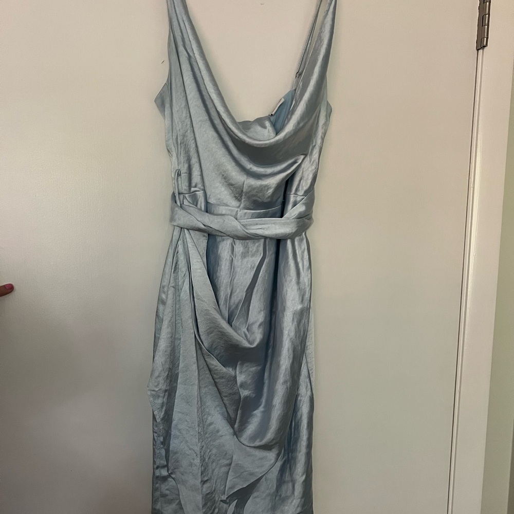 Satin Blue Cow Neck Dress